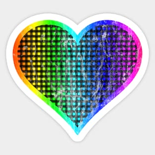 Distressed Rainbow and Black Gingham Heart Sticker